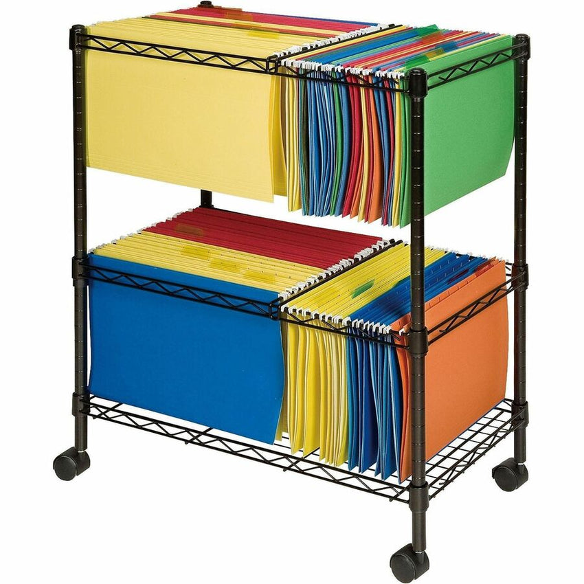 Lorell 2 - Tier Wire Mobile File Cart 30"H x 26"W x 12.5"D (LLR - LLR45650) - SchoolOutlet
