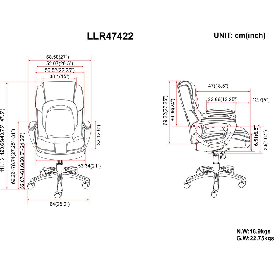 Lorell Wellness by Design Accucel Executive Office Chair with Lumbar Accu - pressure Support 20.5 - 24.2 "H (LLR - LLR47422) - SchoolOutlet
