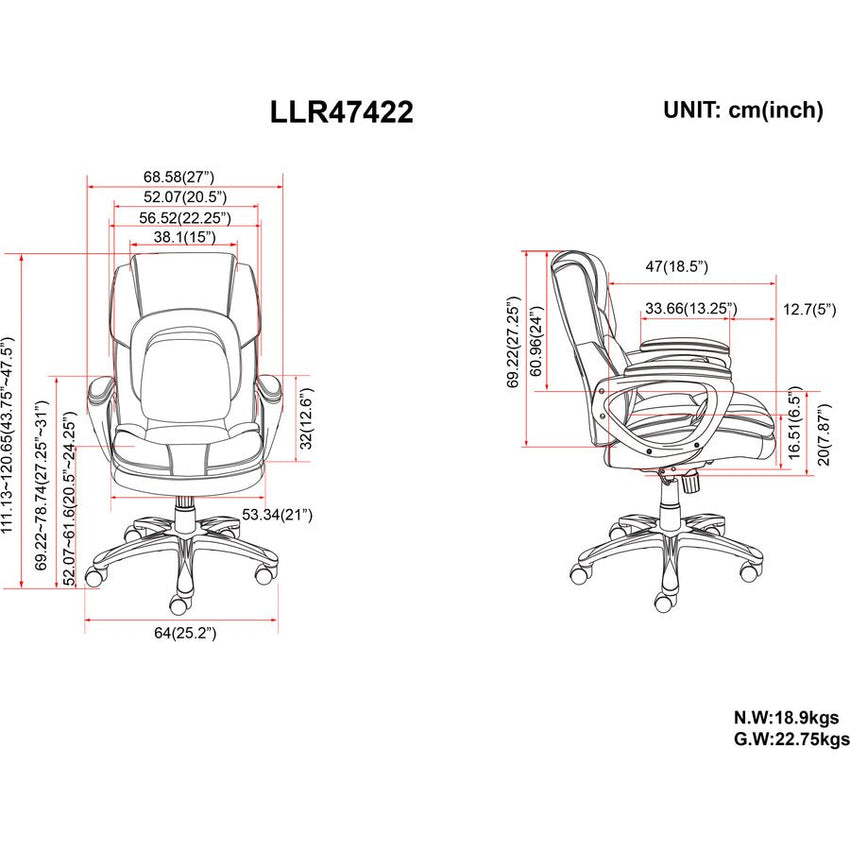 Lorell Wellness by Design Accucel Executive Office Chair with Lumbar Accu - pressure Support 20.5 - 24.2 "H (LLR - LLR47422) - SchoolOutlet