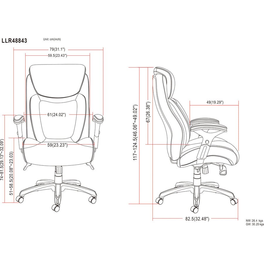 Lorell Wellness by Design Big & Tall Chair with Flexible Air Technology and Adjustable Lumbar Support 19.75'' - 22.75'' (LLR - LLR48843) - SchoolOutlet