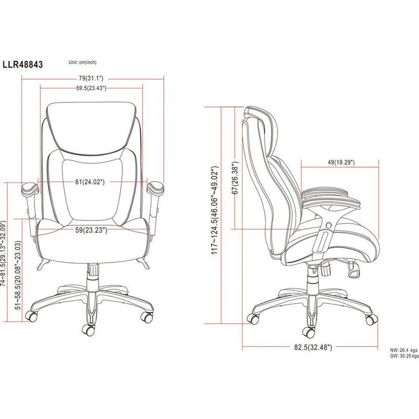 Lorell Wellness by Design Big & Tall Chair with Flexible Air Technology and Adjustable Lumbar Support 19.75'' - 22.75'' (LLR - LLR48843) - SchoolOutlet