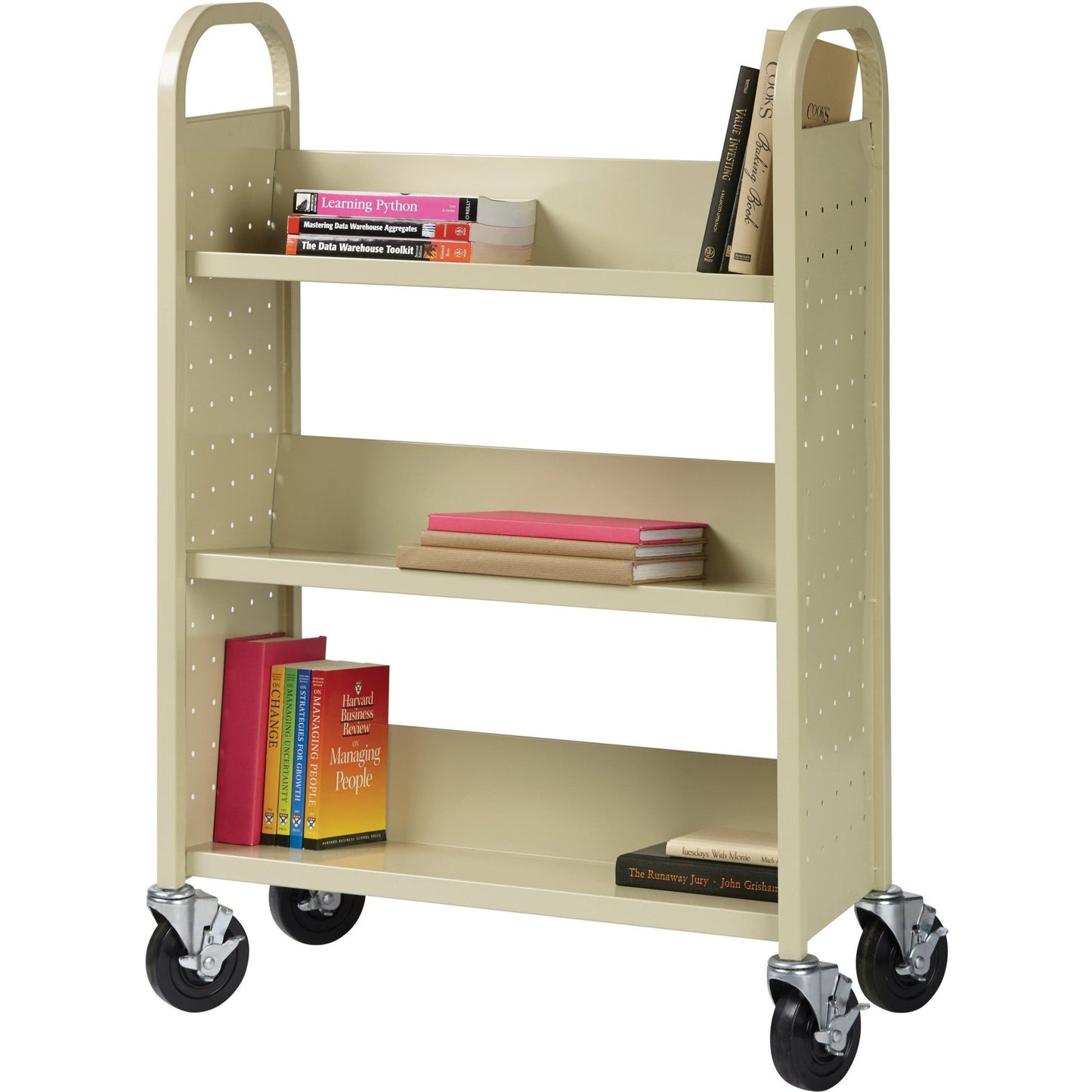 Lorell Single - Sided 3 - Shelf Book Cart with Locking Casters and 200 lb Capacity (LLR - LLR49204) - SchoolOutlet
