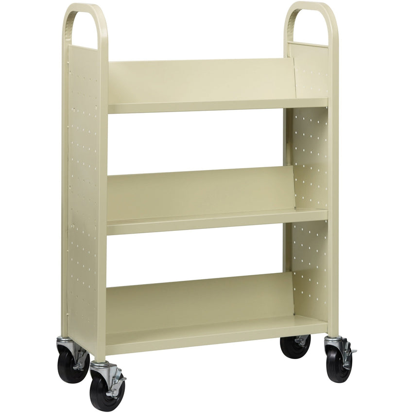 Lorell Single - Sided 3 - Shelf Book Cart with Locking Casters and 200 lb Capacity (LLR - LLR49204) - SchoolOutlet