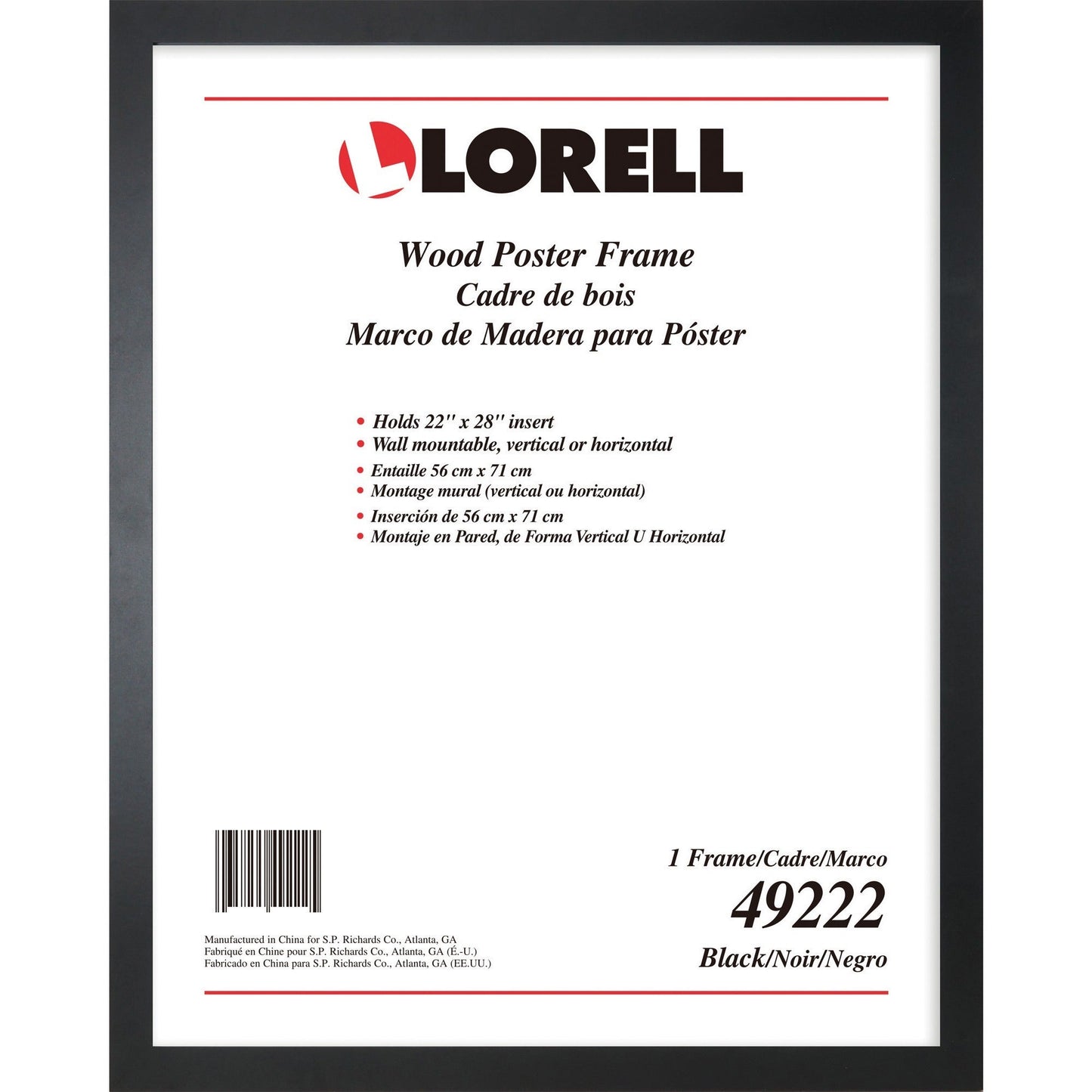 Lorell Solid Wood Poster Frame 22" x 28" Black (LLR - LLR49222) - SchoolOutlet