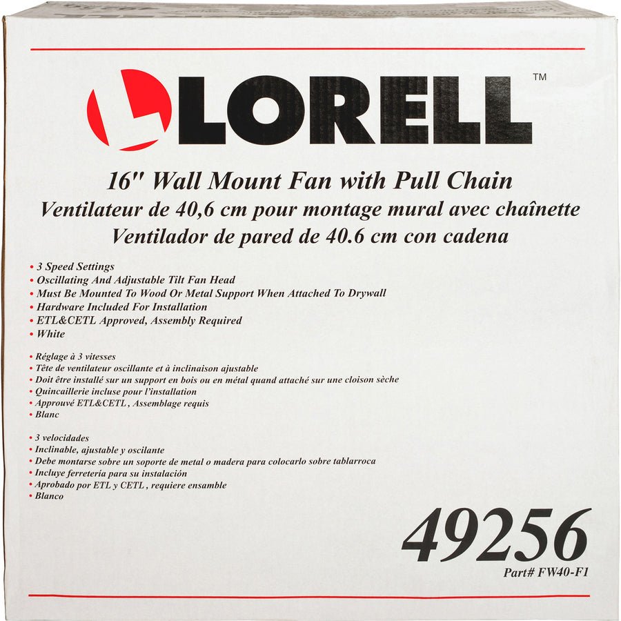 Lorell Pull - chain Wall - Mounting 3 - speed Fan with Oscillating Adjustable Tilt Head and 5 ft. Power Cord (LLR - LLR49256) - SchoolOutlet