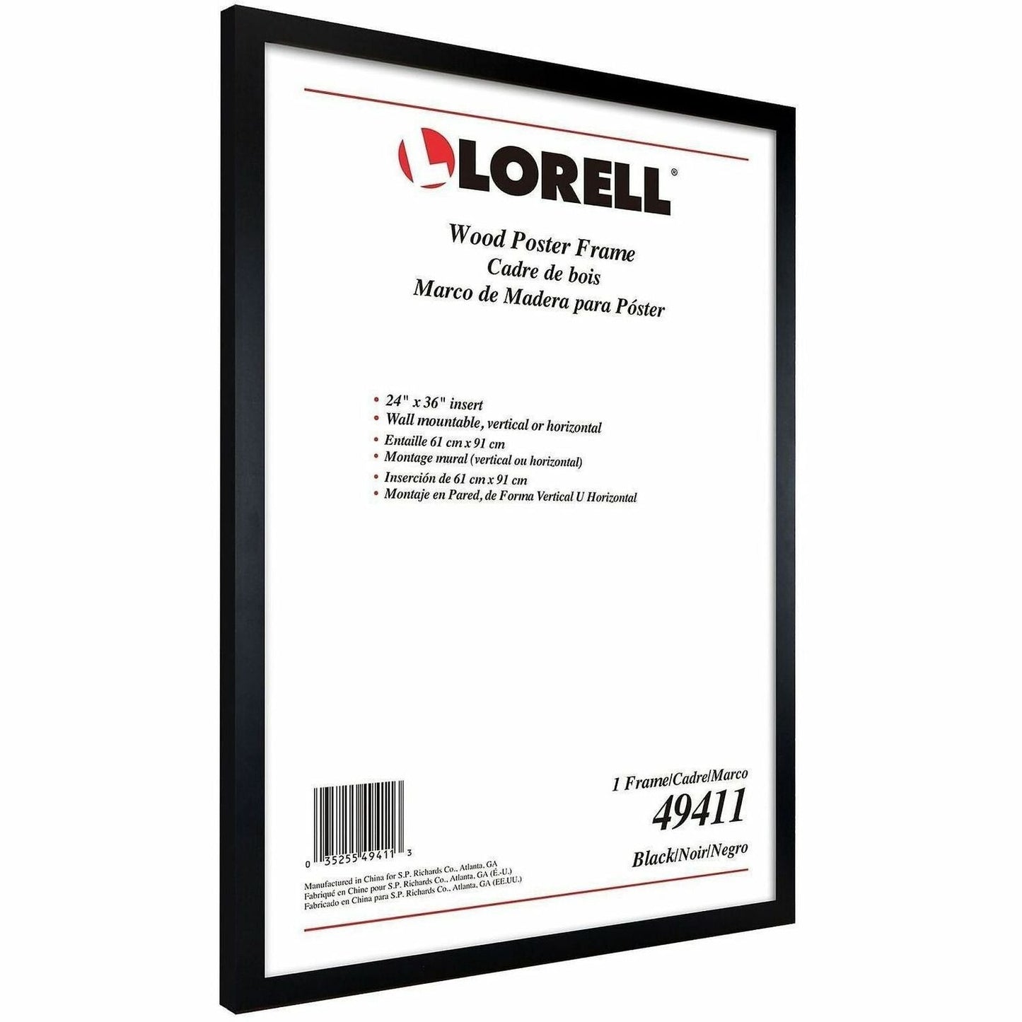 Lorell Wide Display Frame 24 x 36 Inch Wall Mount Wood Frame Black (LLR - LLR49411) - SchoolOutlet