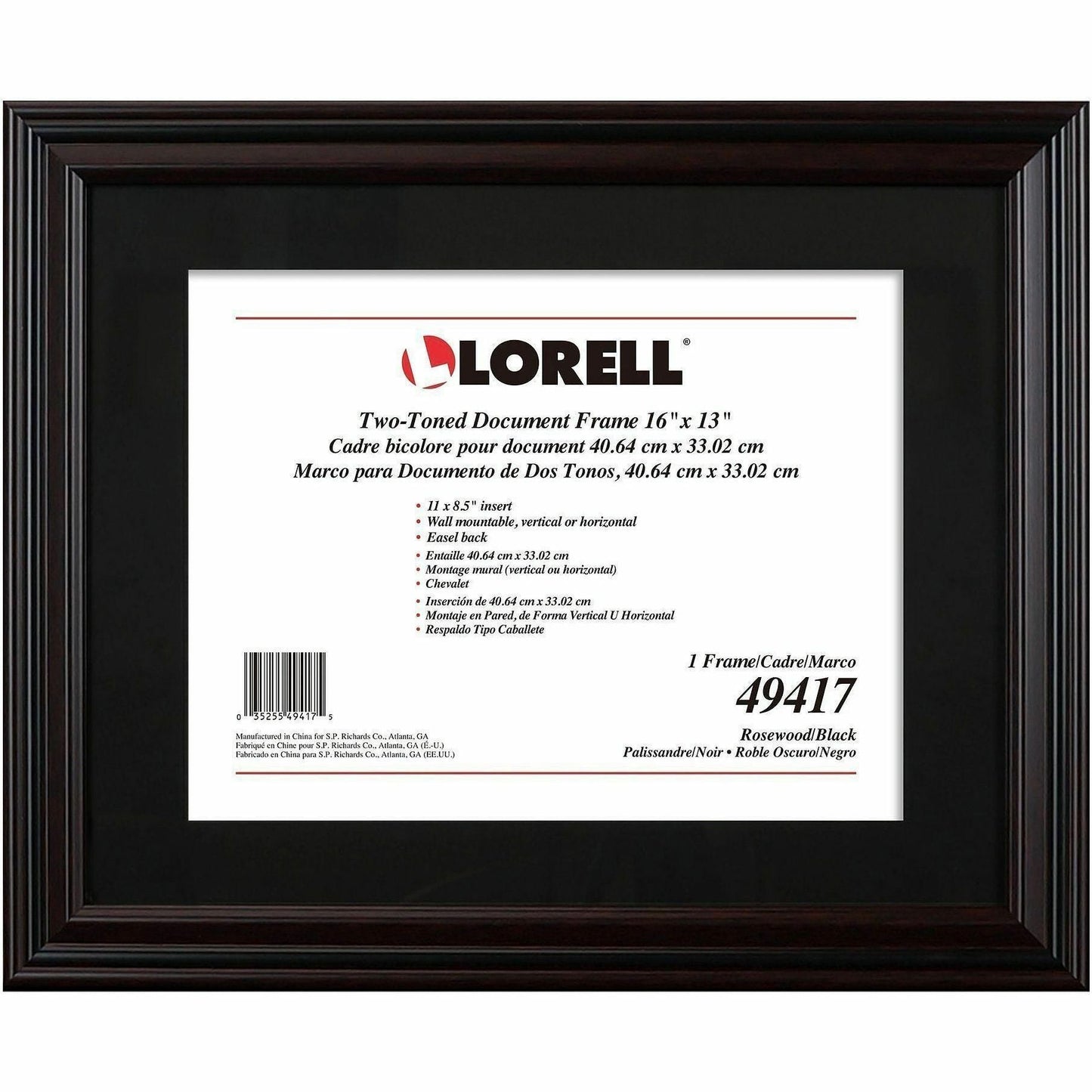 Lorell Two - Toned Certificate Frame 16 x 13 Inch Desktop or Wall Mount Black Rosewood (LLR - LLR49417) - SchoolOutlet