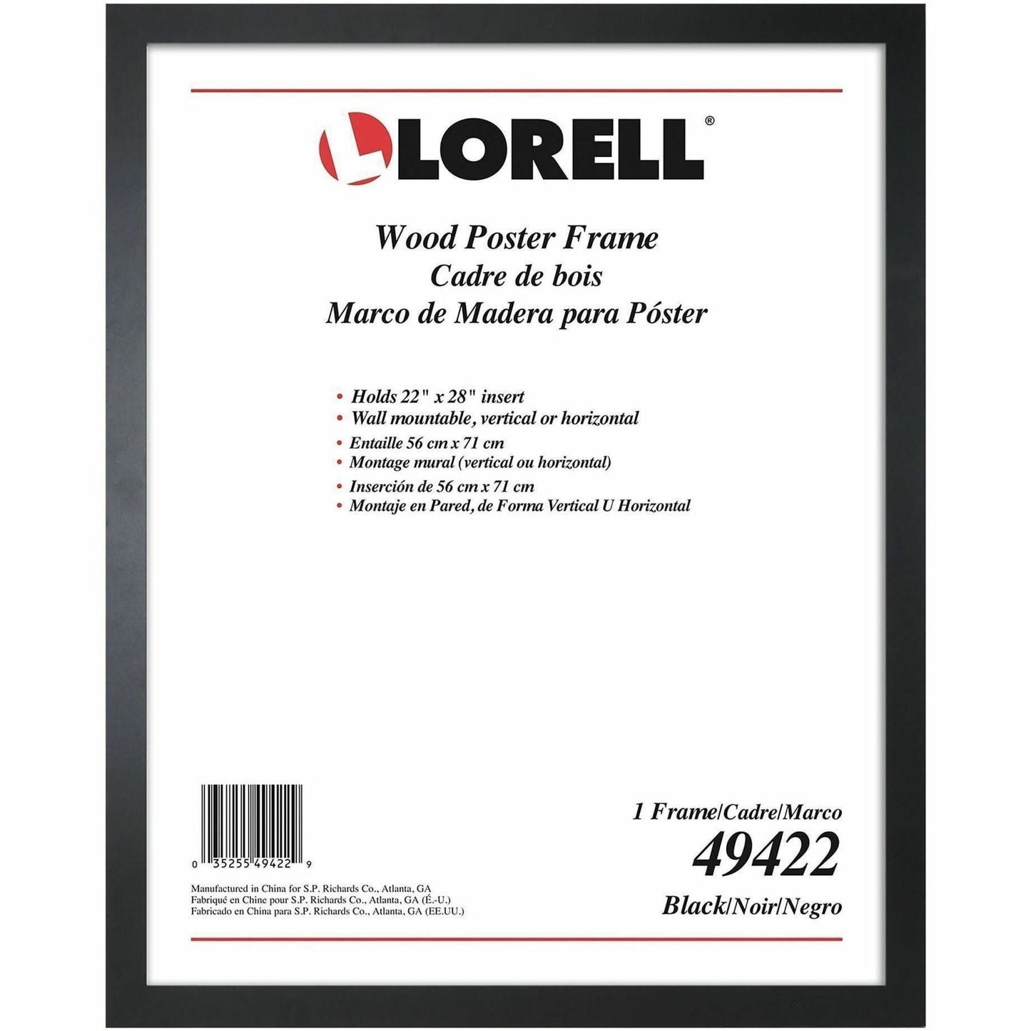 Lorell Solid Wood Mountable Poster Frame for Wall Display 22" W x 1" D x 28" H (LLR - LLR49422) - SchoolOutlet