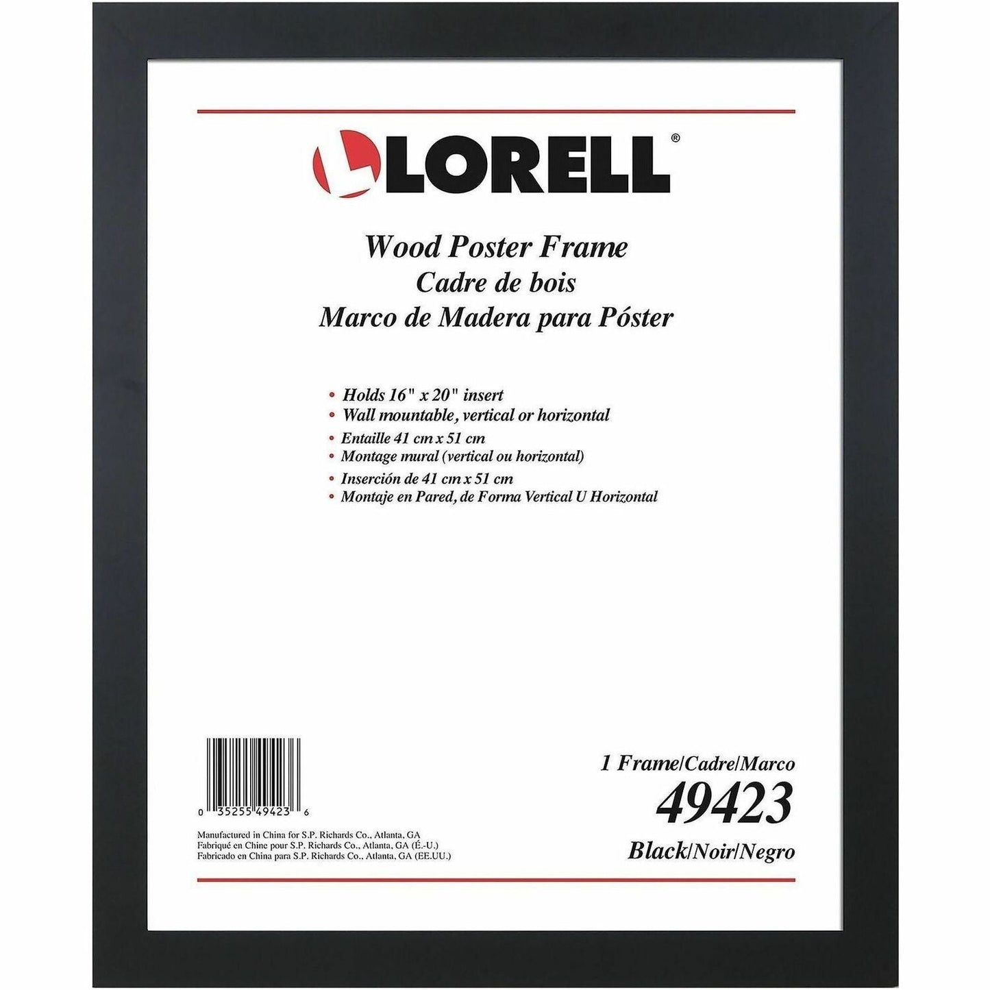 Lorell Mountable Wood Poster Frame for Wall Display 16" W x 1" D x 20" H (LLR - LLR49423) - SchoolOutlet