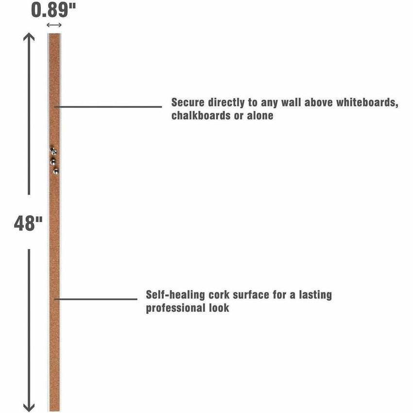 Lorell Cork Strip Bulletin Bars 48" Self - Healing Cork Surface with Aluminum Frame Set of 3 (LLR - LLR49535) - SchoolOutlet