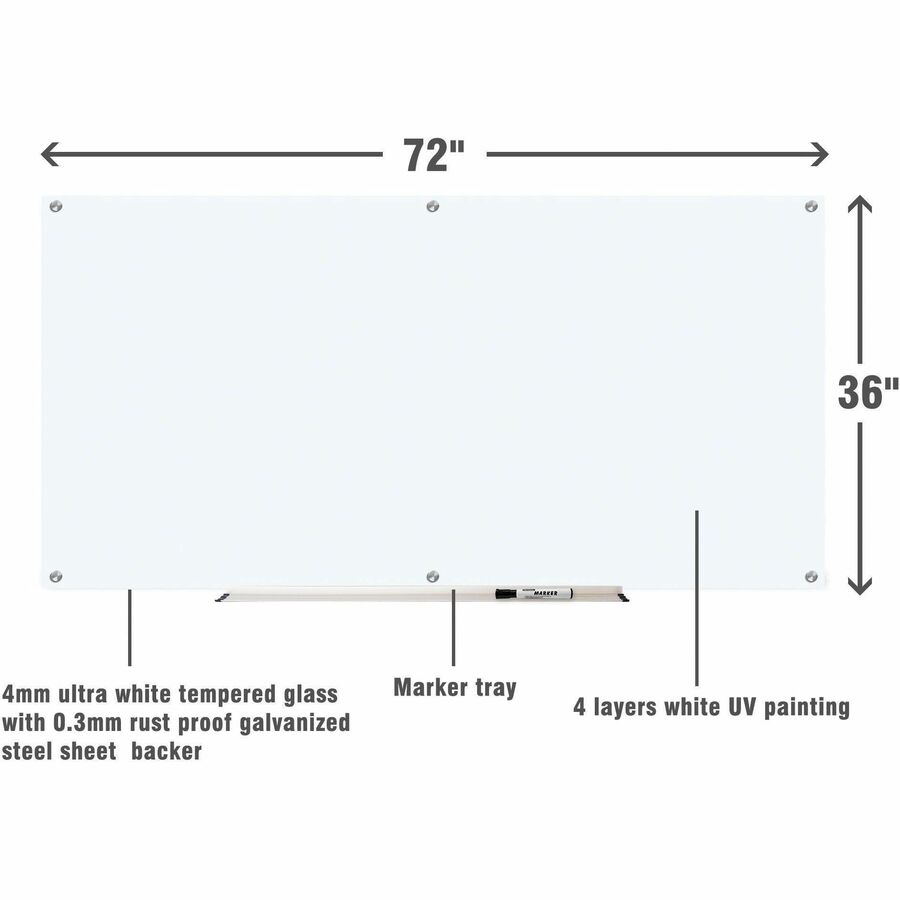 Lorell Dry - Erase Glass Board Frosted Surface with Steel Mounting Hardware 72"W x 36"H (LLR - LLR52500) - SchoolOutlet