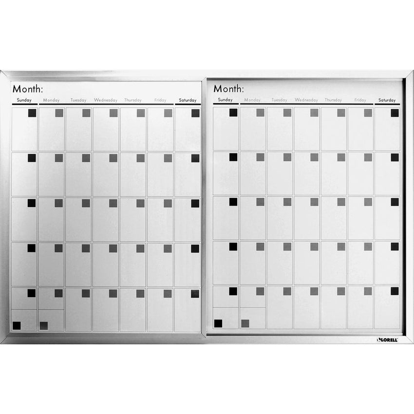 Lorell Magnetic Dry - Erase Calendar Board Three - Month Sliding Panel Frosted Surface 36"W x 24"H (LLR - LLR52503) - SchoolOutlet