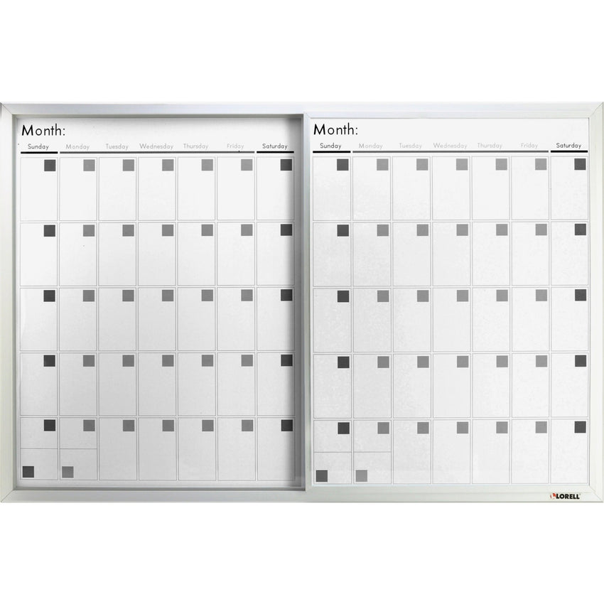 Lorell Magnetic Dry - Erase Calendar Board Three - Month Sliding Panel Frosted Surface 36"W x 24"H (LLR - LLR52503) - SchoolOutlet