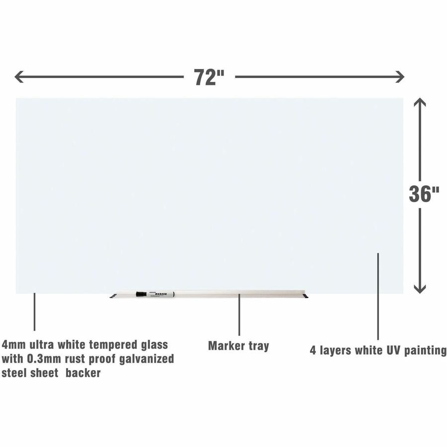 Lorell Magnetic Dry - Erase White Glass Board with Integrated Marker Tray 72"W x 36"H (LLR - LLR52507) - SchoolOutlet