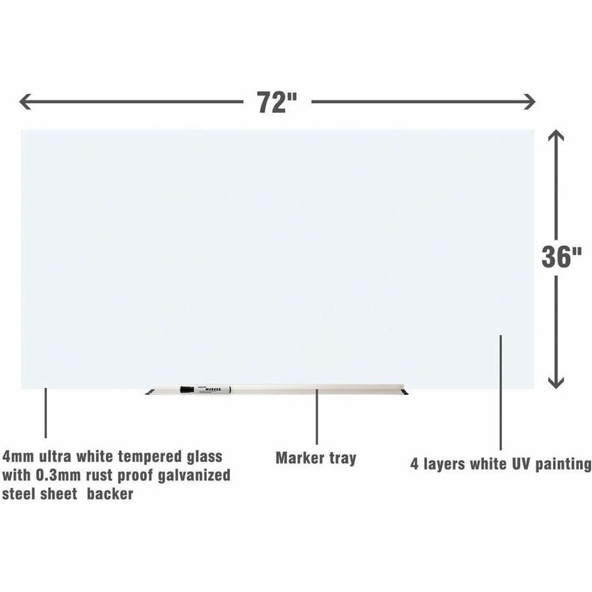 Lorell Magnetic Dry - Erase White Glass Board with Integrated Marker Tray 72"W x 36"H (LLR - LLR52507) - SchoolOutlet
