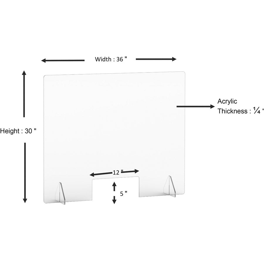 Lorell Clear Acrylic Lorell Sneeze Guard with Pass - Through Cutout 36"W x 7"D x 30"H (LLR - LLR55685) - SchoolOutlet