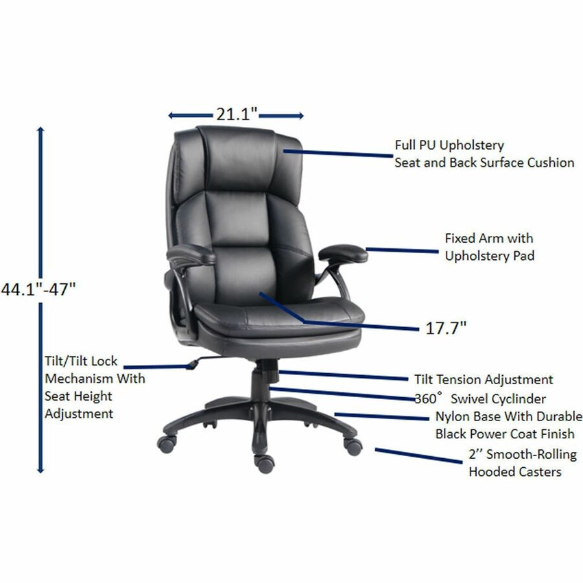 Lorell Black Base High - Back Executive Chair with PU Leather and 5 - Star Base (LLR - LLR59435) - SchoolOutlet