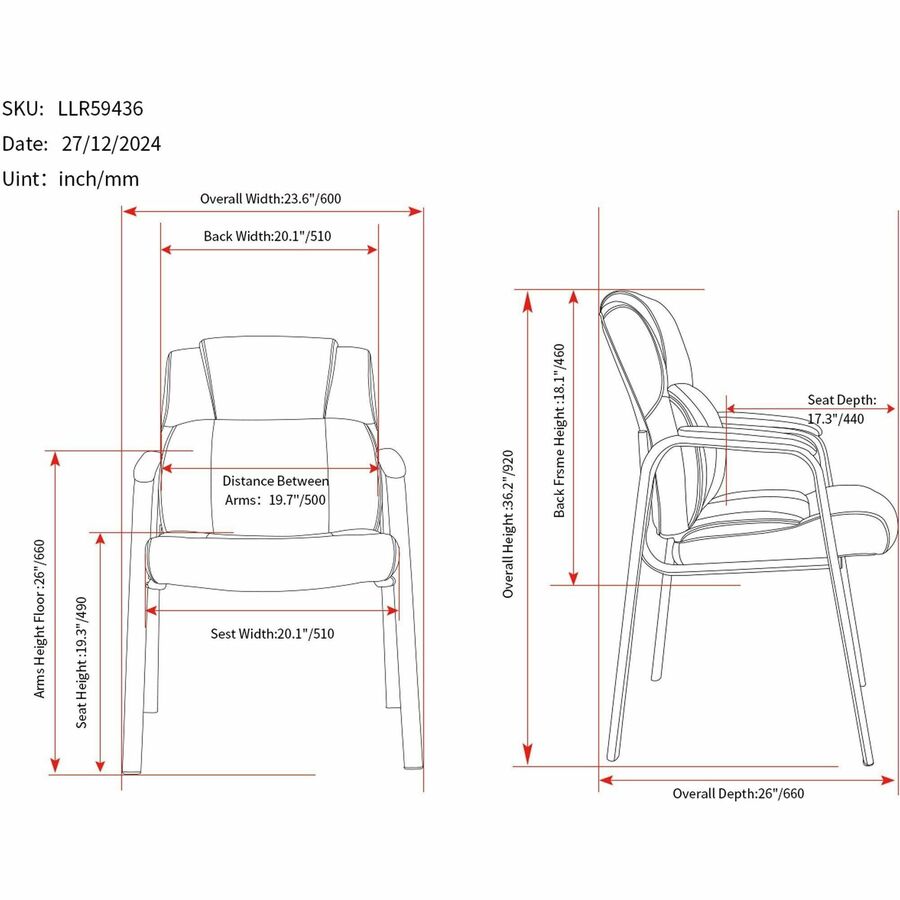 Lorell Cushioned Low - Back Guest Chair with Polyurethane Upholstery and Steel Frame 20.25" "H (LLR - LLR59436) - SchoolOutlet