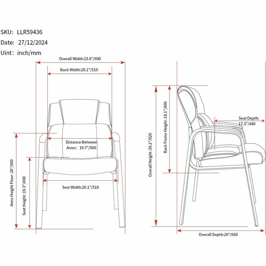 Lorell Cushioned Low - Back Guest Chair with Polyurethane Upholstery and Steel Frame 20.25" "H (LLR - LLR59436) - SchoolOutlet