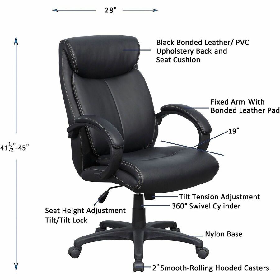 Lorell Executive High - Back Office Chair with Bonded Leather Upholstery and Tilt Control 18.5" - 22.2 "H (LLR - LLR5949X) - SchoolOutlet