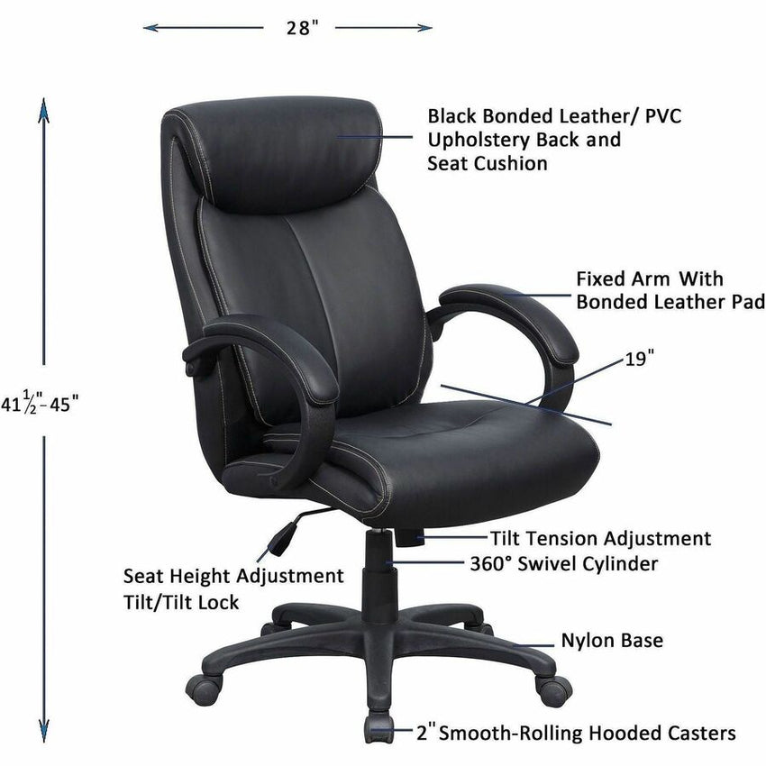 Lorell Executive High - Back Office Chair with Bonded Leather Upholstery and Tilt Control 18.5" - 22.2 "H (LLR - LLR5949X) - SchoolOutlet
