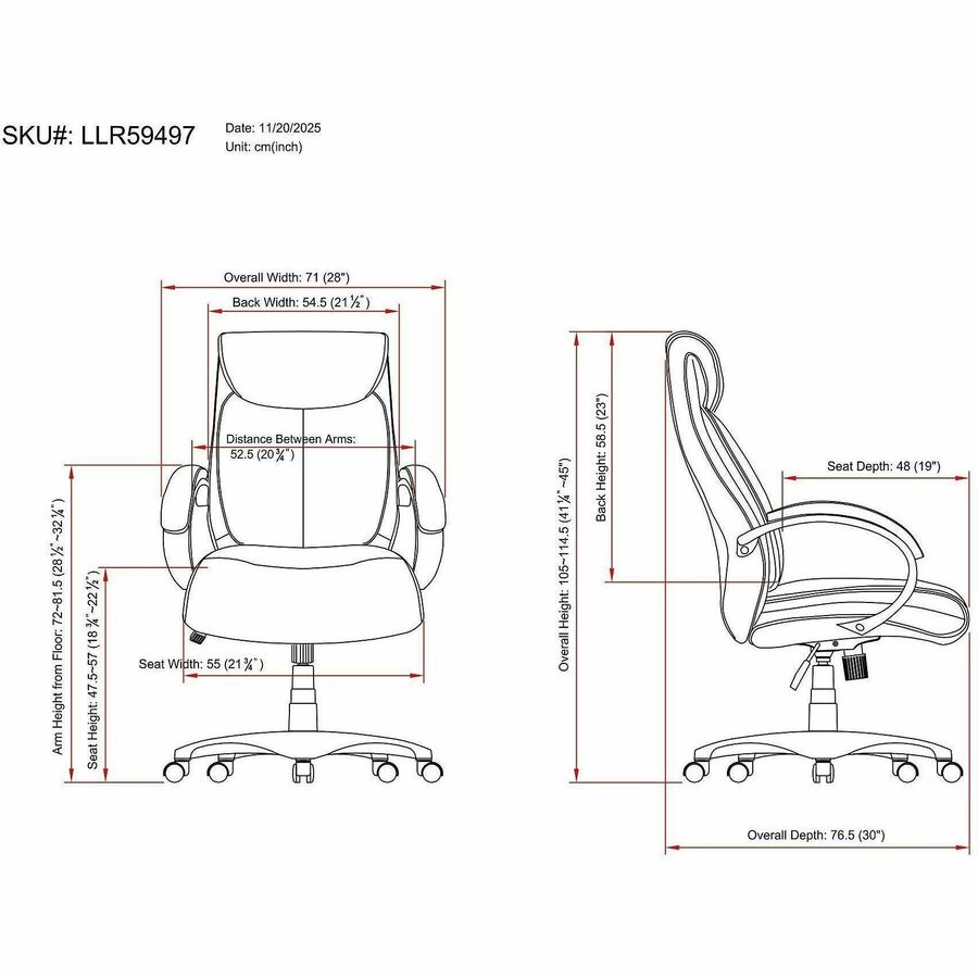 Lorell Executive High - Back Office Chair with Bonded Leather Upholstery and Tilt Control 18.5" - 22.2 "H (LLR - LLR5949X) - SchoolOutlet