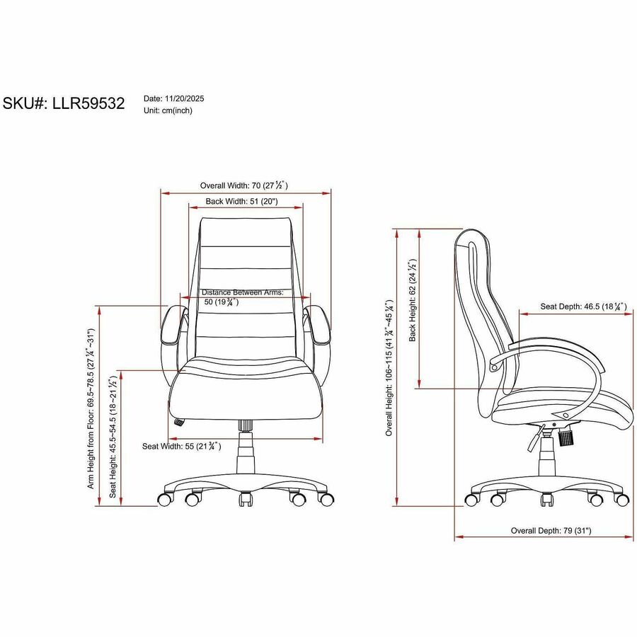 Lorell Deluxe High - Back Office Chair with Adjustable Arms and Tilt Lock 18.2" - 21" "H (LLR - LLR59532) - SchoolOutlet