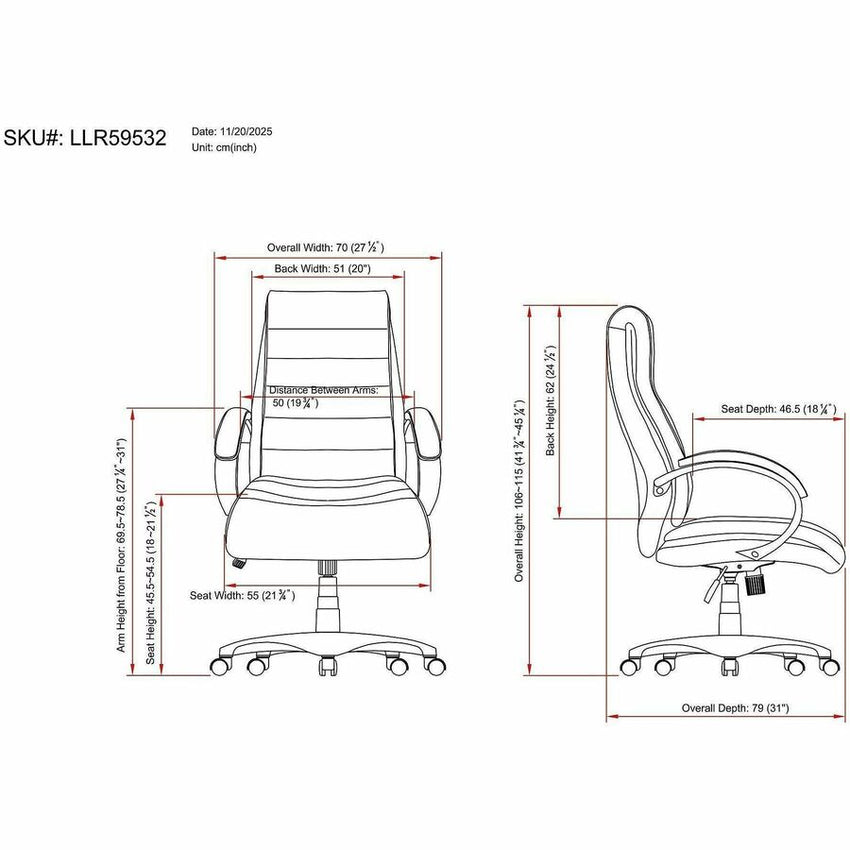 Lorell Deluxe High - Back Office Chair with Adjustable Arms and Tilt Lock 18.2" - 21" "H (LLR - LLR59532) - SchoolOutlet