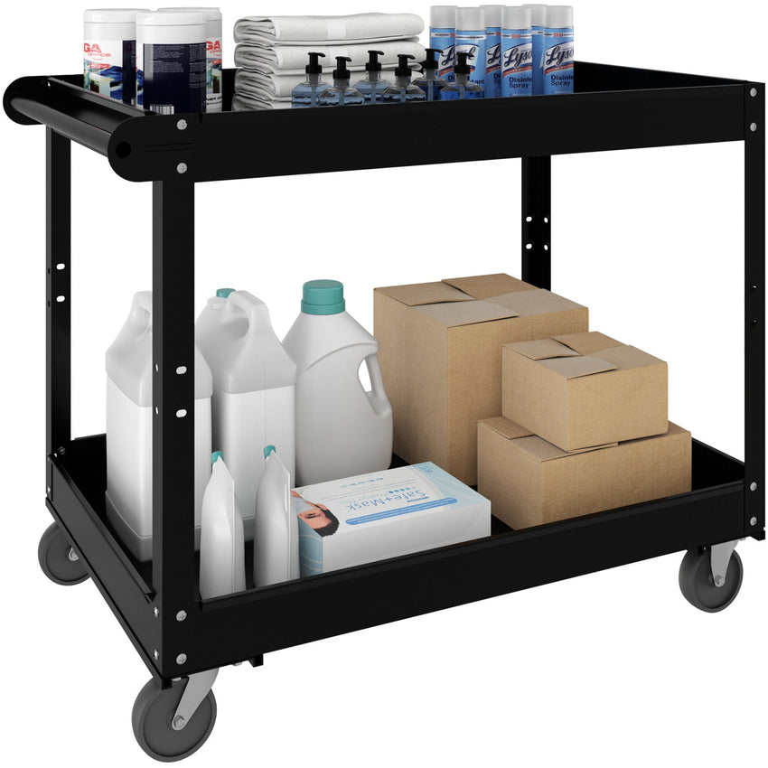 Lorell Utility Cart 2 Shelf Steel Rolling Cart 400 lbs Capacity with Raised Edges (LLR - LLR59690) - SchoolOutlet