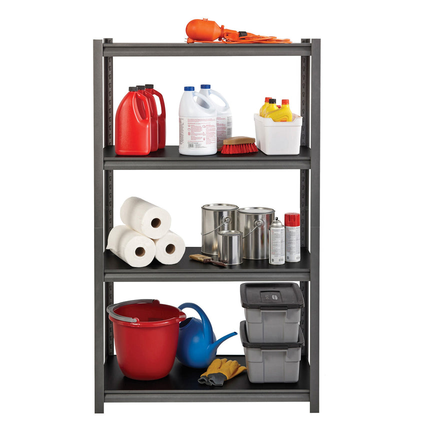Lorell Iron Horse Riveted Shelving 3200 lb Capacity 4 Shelves Steel Frame Laminate Decking (LLR - LLR59700) - SchoolOutlet