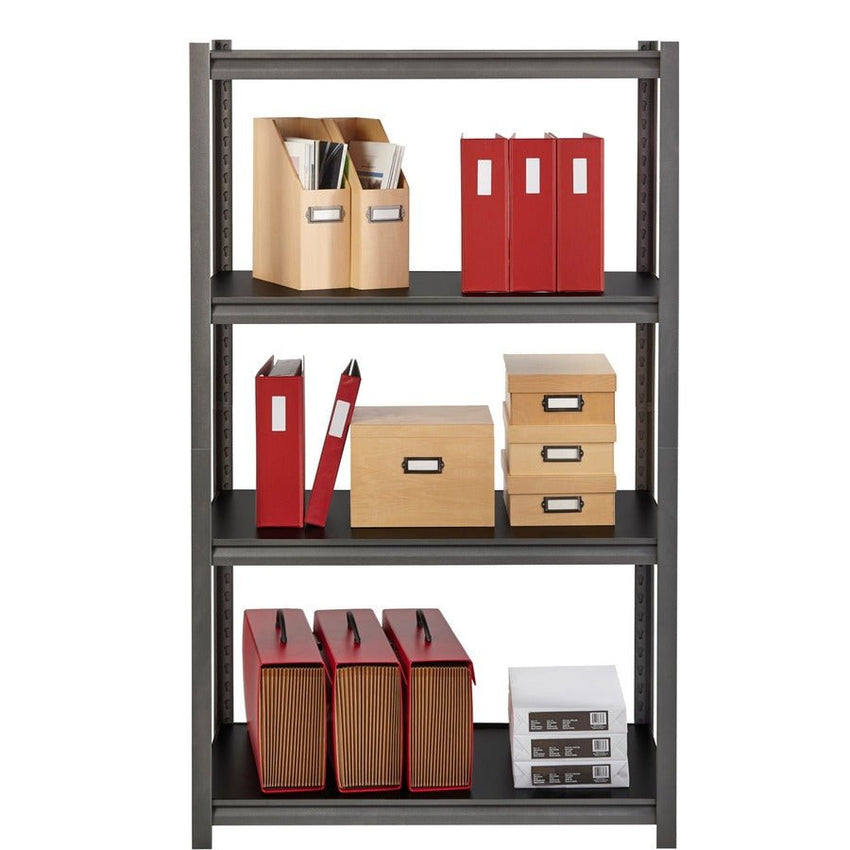 Lorell Iron Horse Riveted Shelving 3200 lb Capacity 4 Shelves Steel Frame Laminate Decking (LLR - LLR59700) - SchoolOutlet
