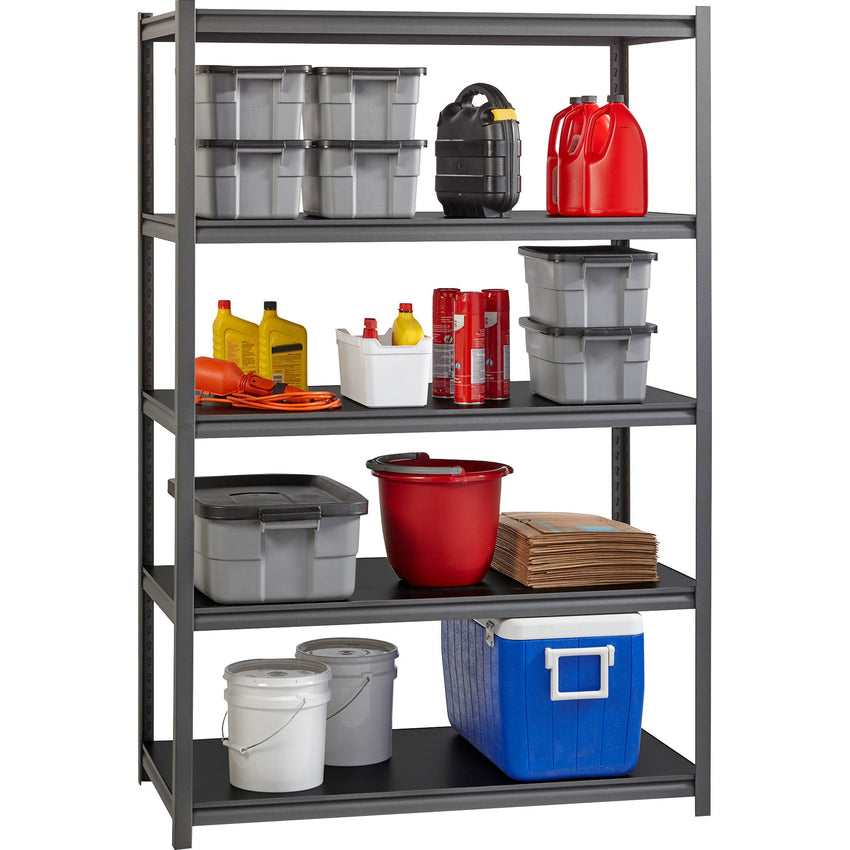 Lorell Iron Horse Riveted Shelving 3200 lb Capacity 5 Shelves Steel Frame Laminate Decking Extra Deep (LLR - LLR59703) - SchoolOutlet