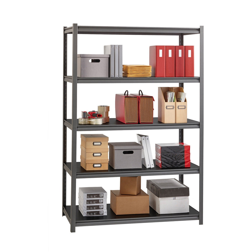 Lorell Iron Horse Riveted Shelving 3200 lb Capacity 5 Shelves Steel Frame Laminate Decking Extra Deep (LLR - LLR59703) - SchoolOutlet