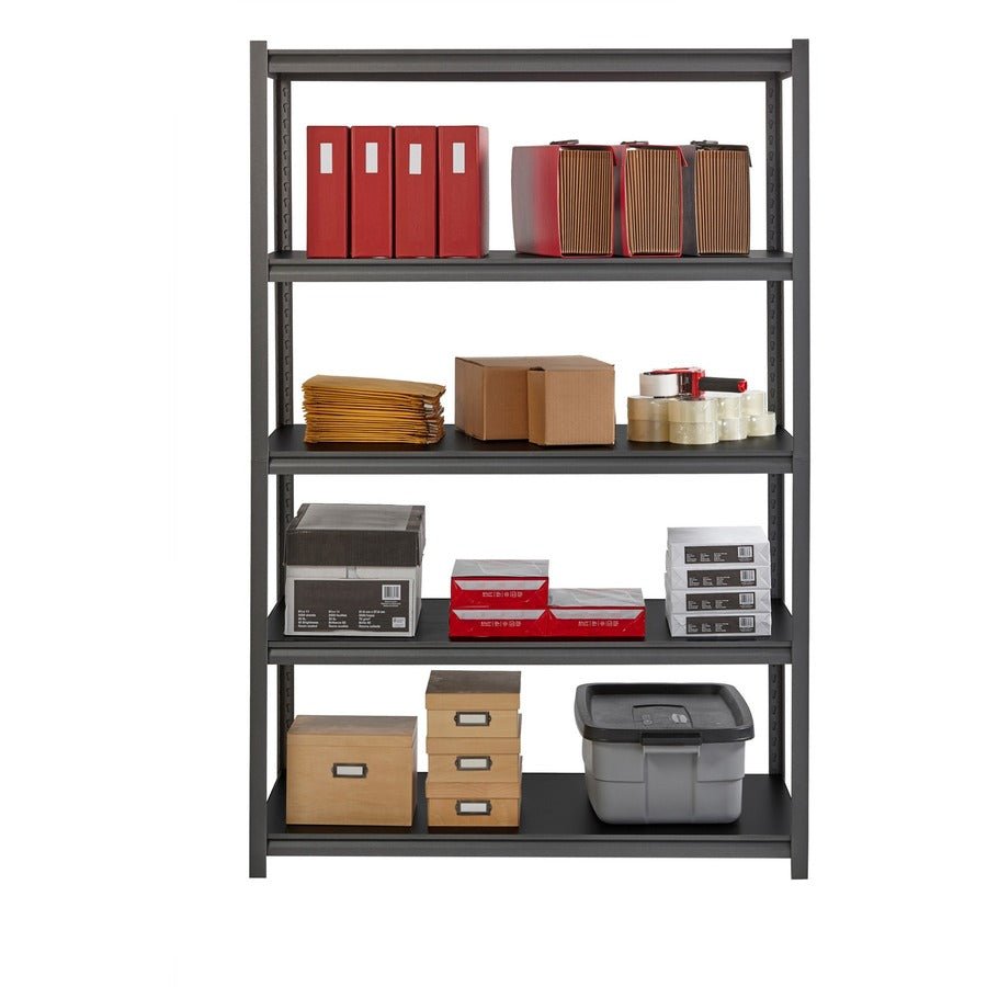 Lorell Iron Horse Riveted Shelving 3200 lb Capacity 5 Shelves Steel Frame Laminate Decking Extra Deep (LLR - LLR59703) - SchoolOutlet