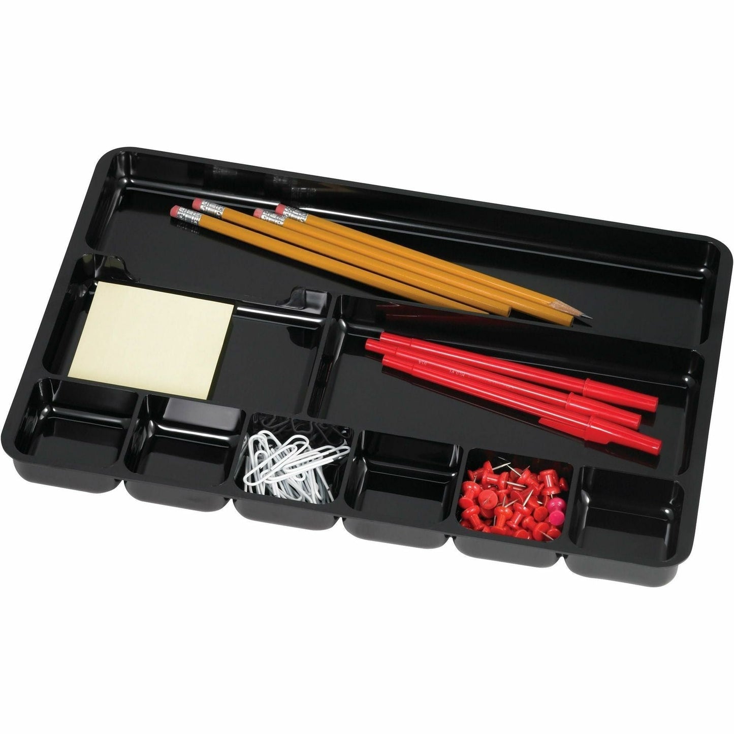 Lorell 9 - Compartment Black Drawer Tray Organizer with Sticky Note Section (LLR - LLR60006) - SchoolOutlet