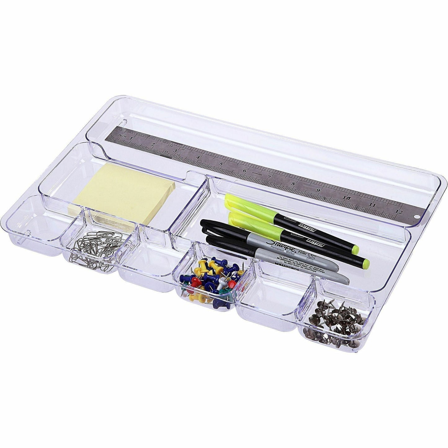 Lorell Clear Plastic 9 - Compartment Drawer Tray Organizer for Office Supplies (LLR - LLR60007) - SchoolOutlet
