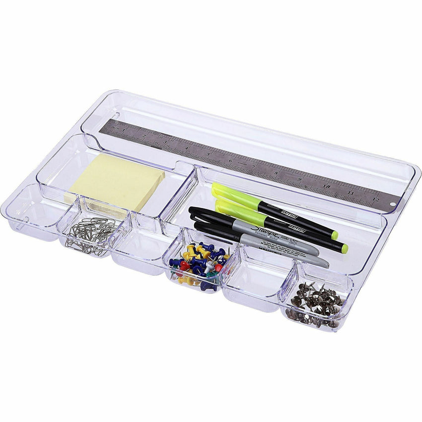Lorell Clear Plastic 9 - Compartment Drawer Tray Organizer for Office Supplies (LLR - LLR60007) - SchoolOutlet