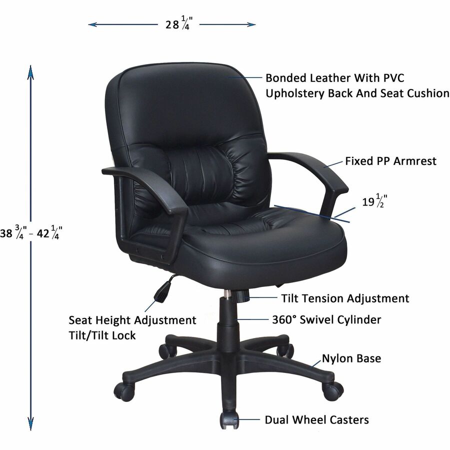 Lorell Tufted Managerial Mid - Back Office Chair Black Leather with Adjustable Tilt and Swivel (LLR - LLR60115) - SchoolOutlet