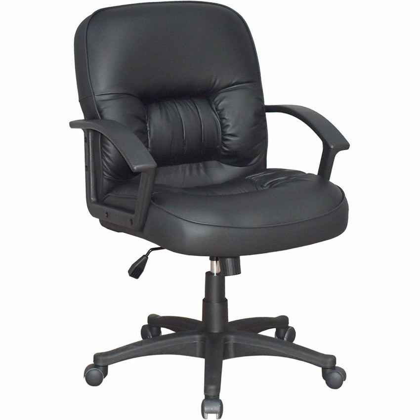 Lorell Tufted Managerial Mid - Back Office Chair Black Leather with Adjustable Tilt and Swivel (LLR - LLR60115) - SchoolOutlet
