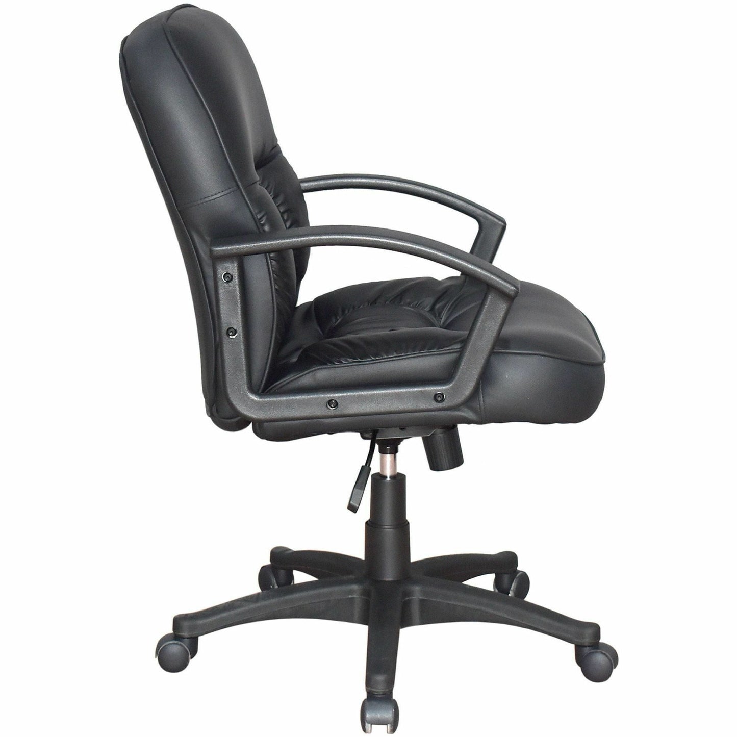Lorell Tufted Managerial Mid - Back Office Chair Black Leather with Adjustable Tilt and Swivel (LLR - LLR60115) - SchoolOutlet