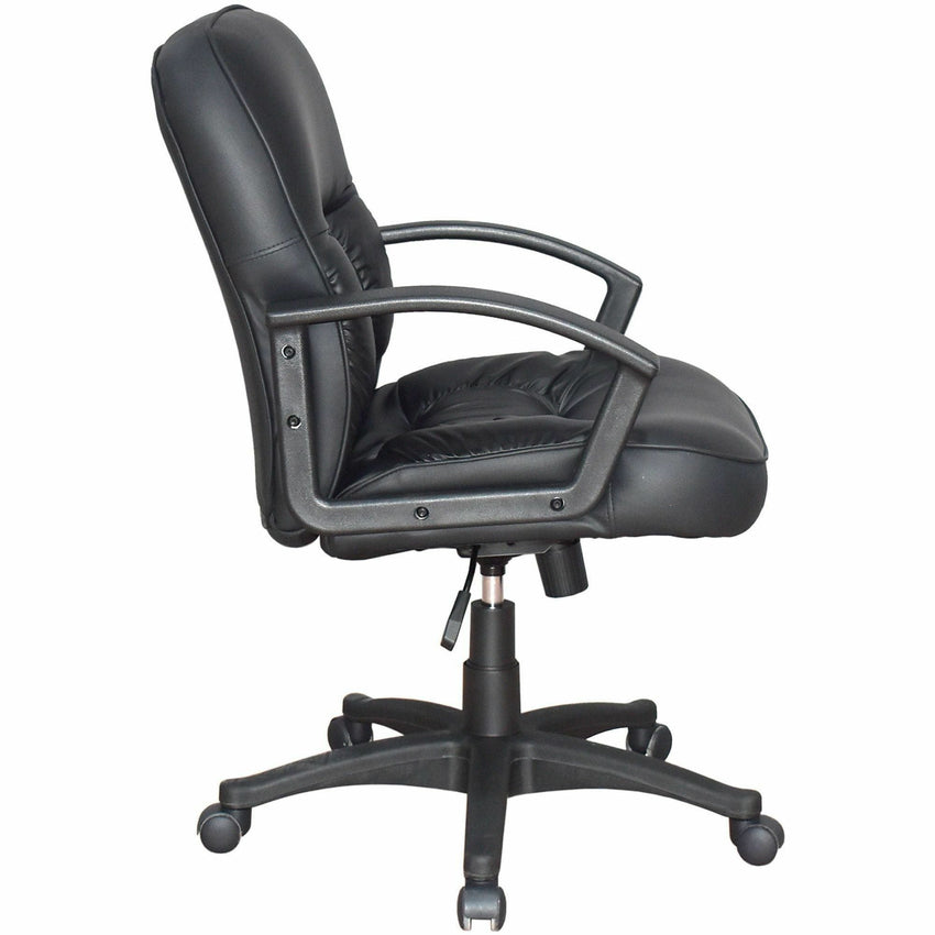 Lorell Tufted Managerial Mid - Back Office Chair Black Leather with Adjustable Tilt and Swivel (LLR - LLR60115) - SchoolOutlet