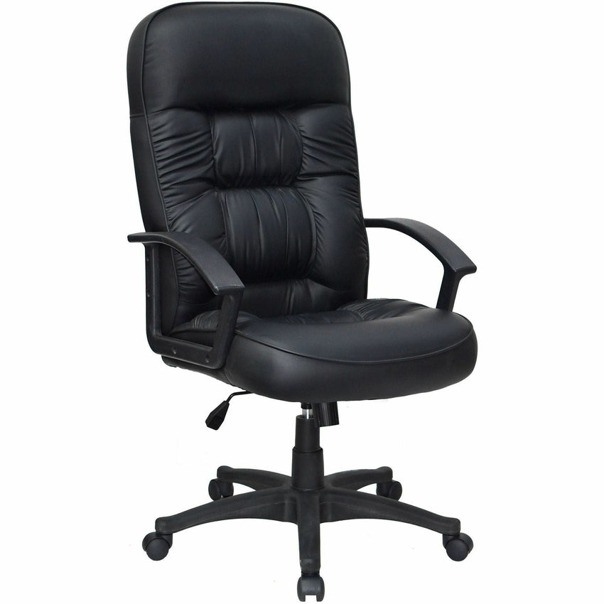 Lorell Tufted Executive High - Back Office Chair Black Leather with Adjustable Tilt and Swivel 19.25 - 22.75 "H (LLR - LLR60116) - SchoolOutlet