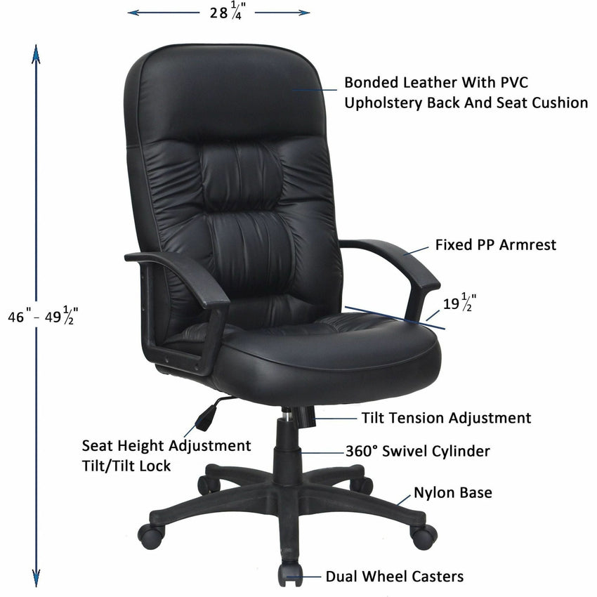 Lorell Tufted Executive High - Back Office Chair Black Leather with Adjustable Tilt and Swivel 19.25 - 22.75 "H (LLR - LLR60116) - SchoolOutlet