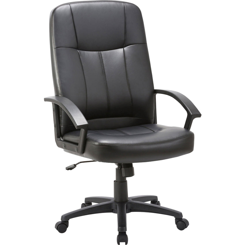 Lorell Chadwick Series Executive High - Back Chair Black Split Leather with Open Loop Arms 18.89 - 22.63 "H (LLR - LLR60120) - SchoolOutlet