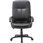 Lorell Chadwick Series Executive High - Back Chair Black Split Leather with Open Loop Arms 18.89 - 22.63 