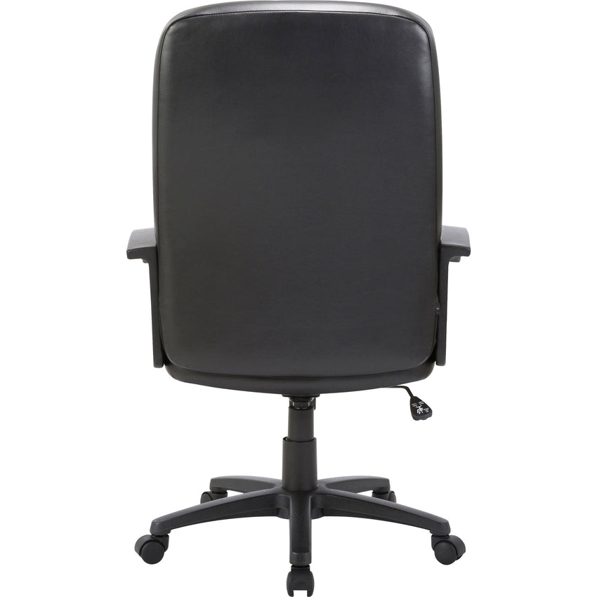 Lorell Chadwick Series Executive High - Back Chair Black Split Leather with Open Loop Arms 18.89 - 22.63 "H (LLR - LLR60120) - SchoolOutlet