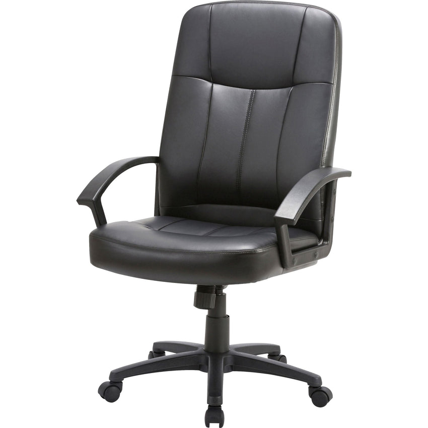 Lorell Chadwick Series Executive High - Back Chair Black Split Leather with Open Loop Arms 18.89 - 22.63 "H (LLR - LLR60120) - SchoolOutlet