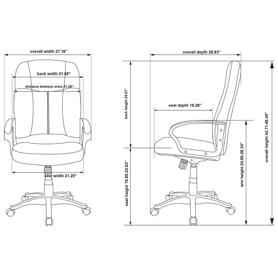Lorell Chadwick Series Executive High - Back Chair Black Split Leather with Open Loop Arms 18.89 - 22.63 "H (LLR - LLR60120) - SchoolOutlet