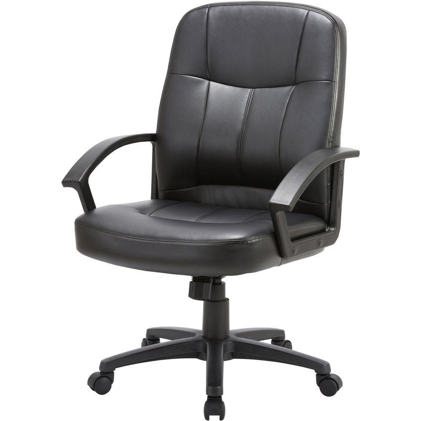 Lorell Chadwick Series Managerial Mid - Back Chair Black Split Leather with Open Loop Arms 17.50 "H (LLR - LLR60121) - SchoolOutlet