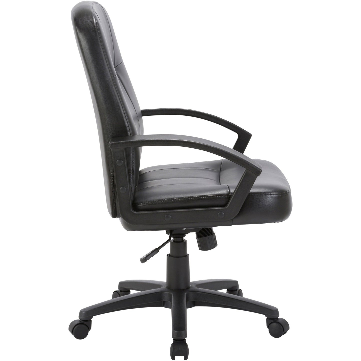 Lorell Chadwick Series Managerial Mid - Back Chair Black Split Leather with Open Loop Arms 17.50 "H (LLR - LLR60121) - SchoolOutlet